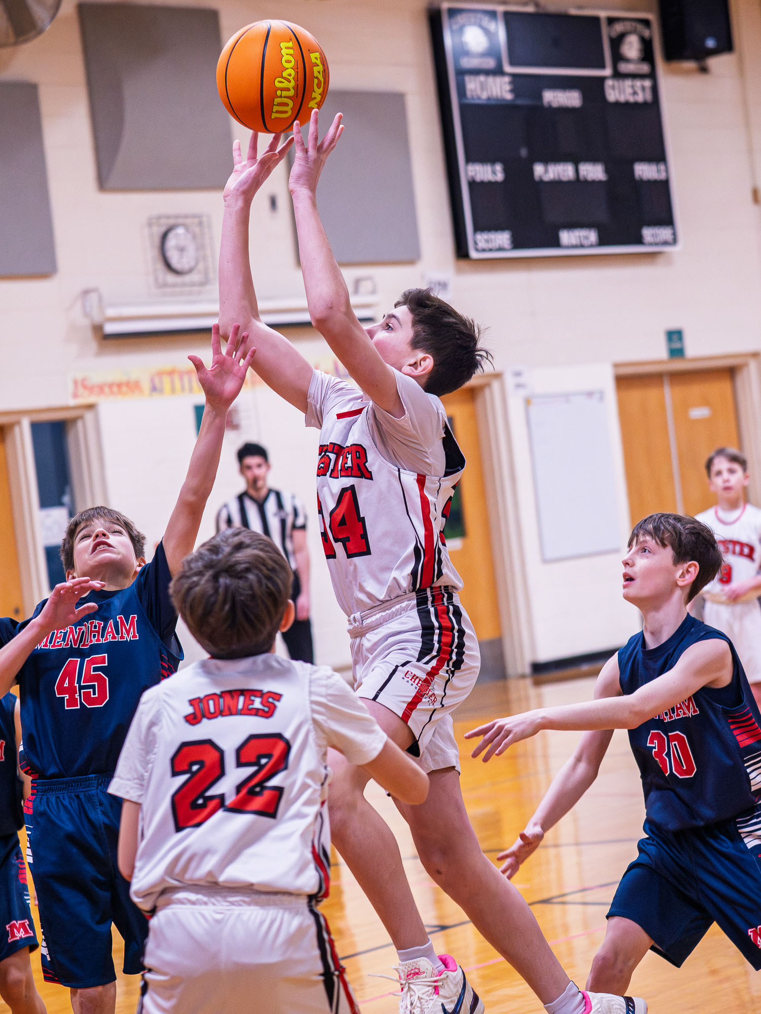 Late season basketball action