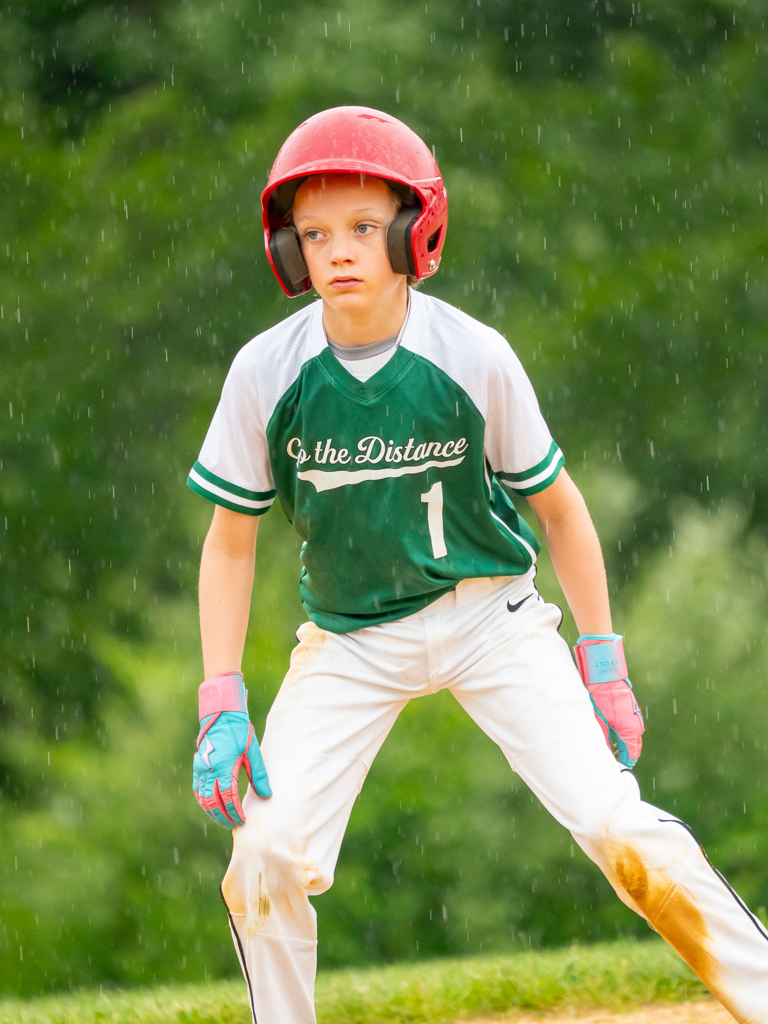 Pitcher in rain wind-up
